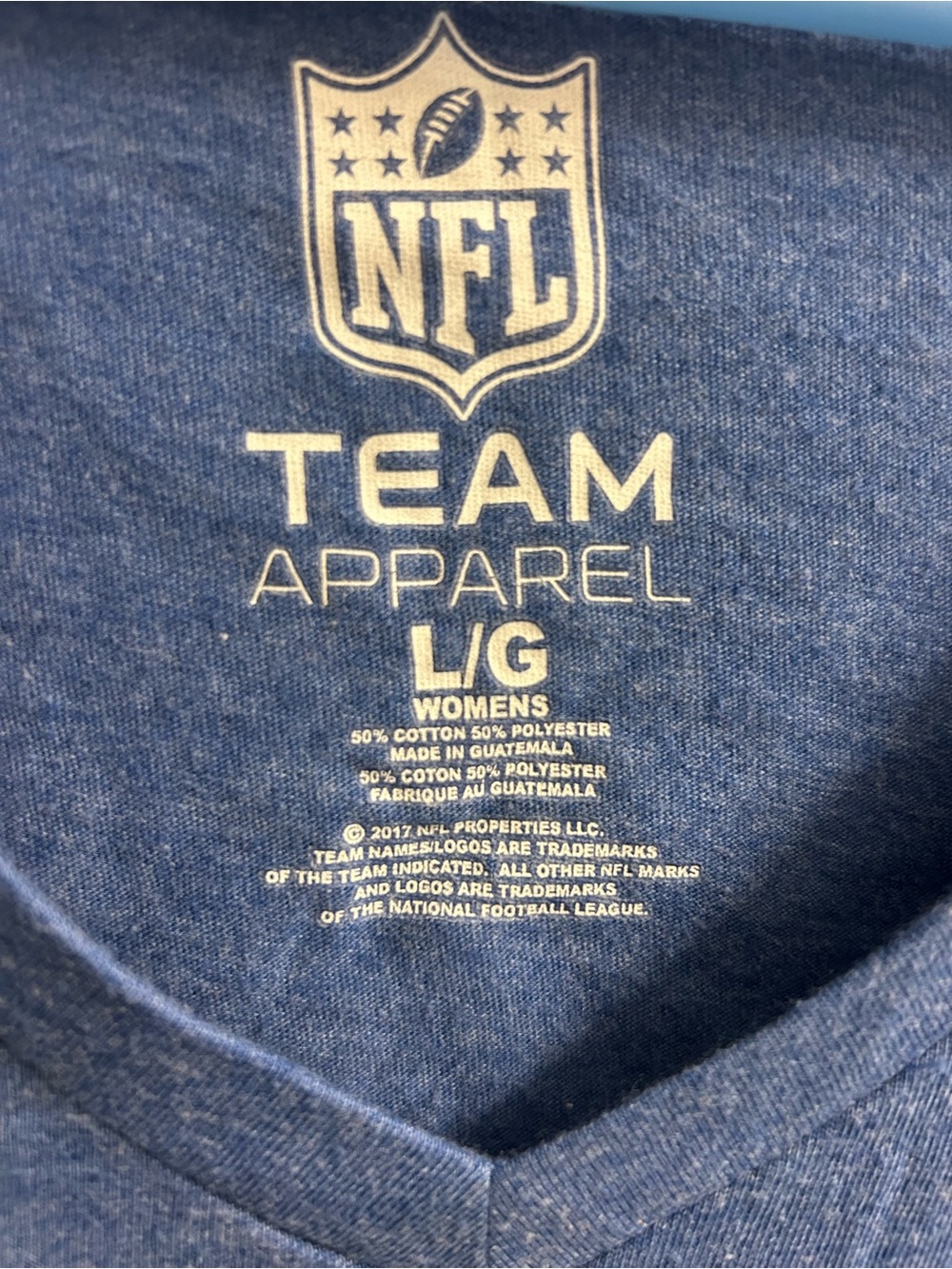 NFL Team Apparel Women's V-Neck Tee - Blue with White Print - Picture 3 of 3